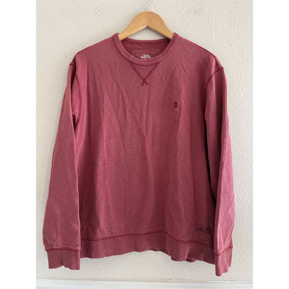 IZOD Saltwater Mens L Dusty Rose Sun Washed Pullover Sweatshirt Beach Casual